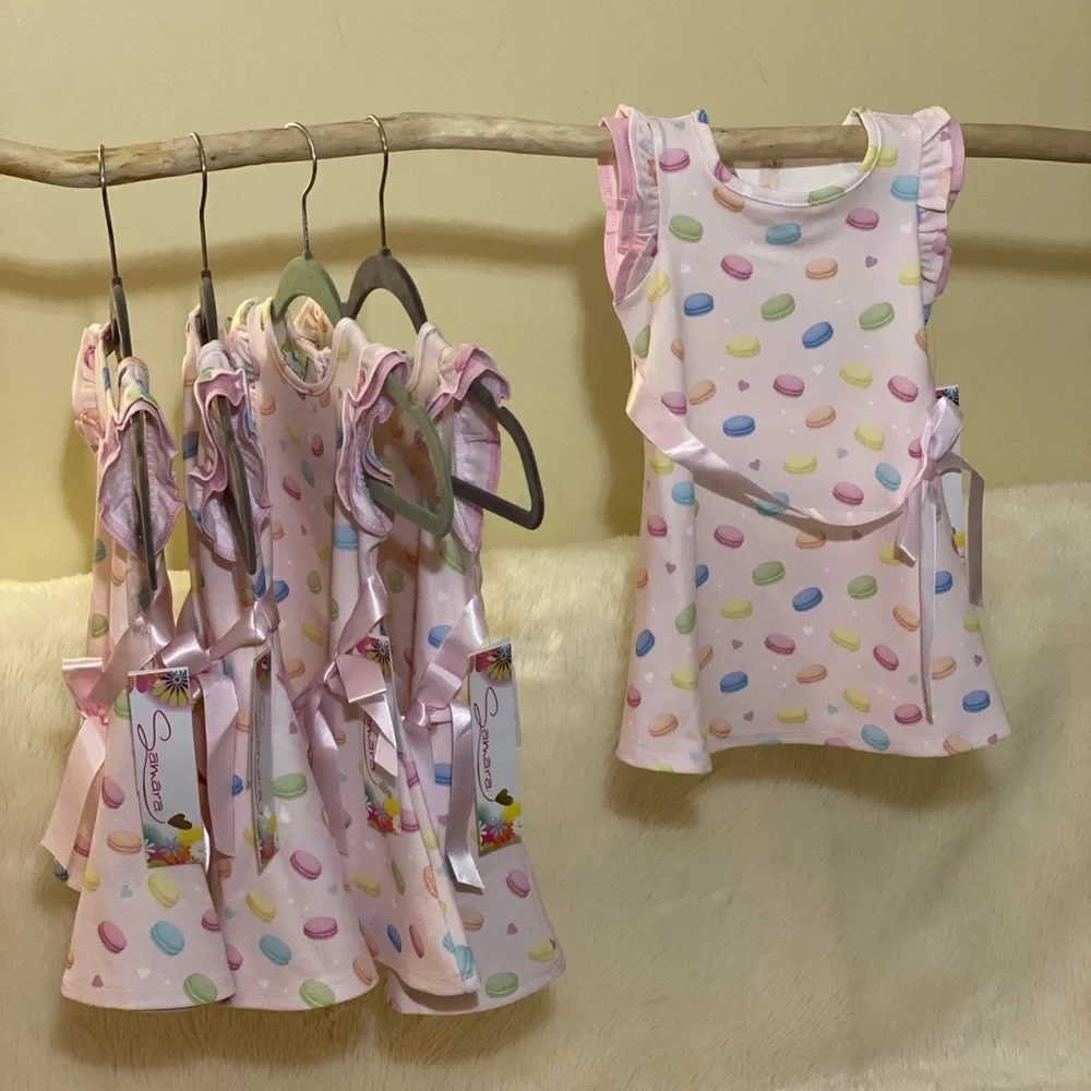 Samara Macaron Print Dress w/ Satin Ribbon 18 Months